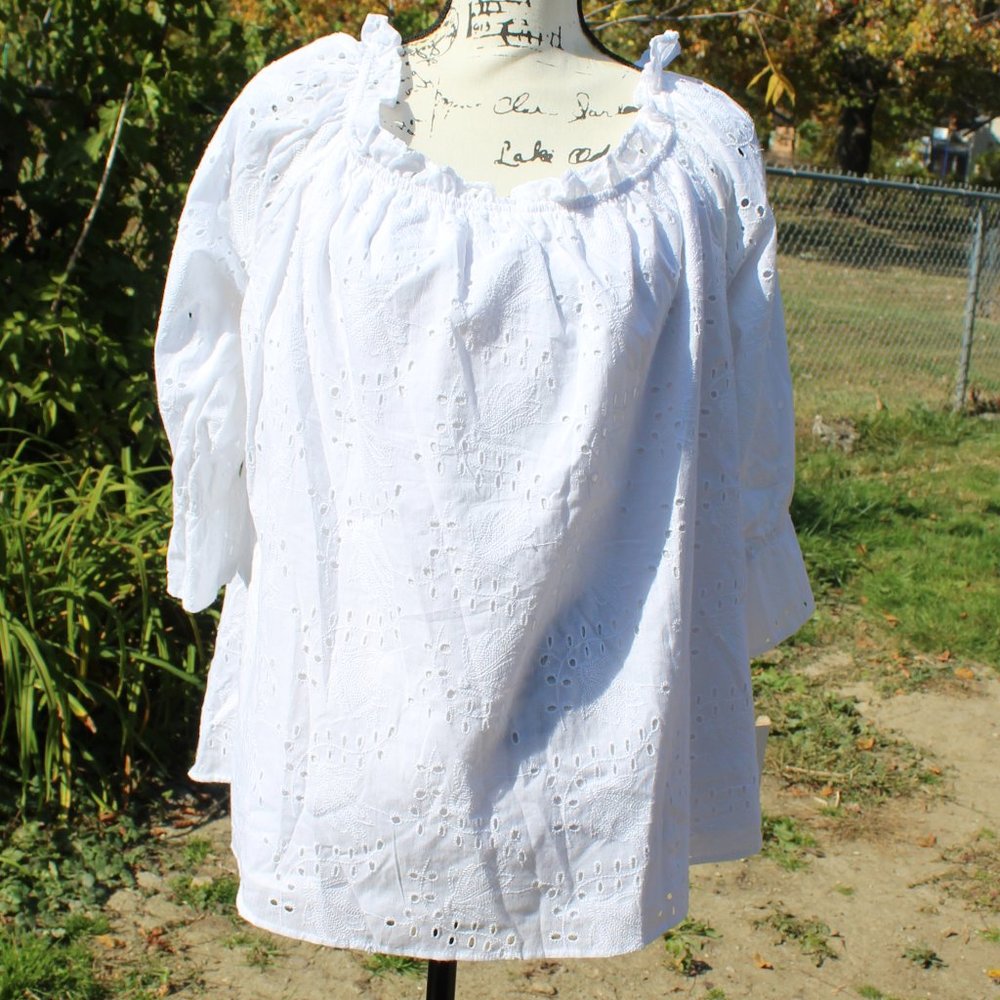 Ophelia Roe Eyelet Top White - Size 3X